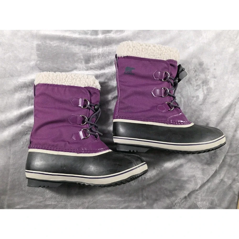 Sorel Yoot Pac Snow‎ Boots Youth 7 Purple Nylon Insulated Waterproof Womens 8.5